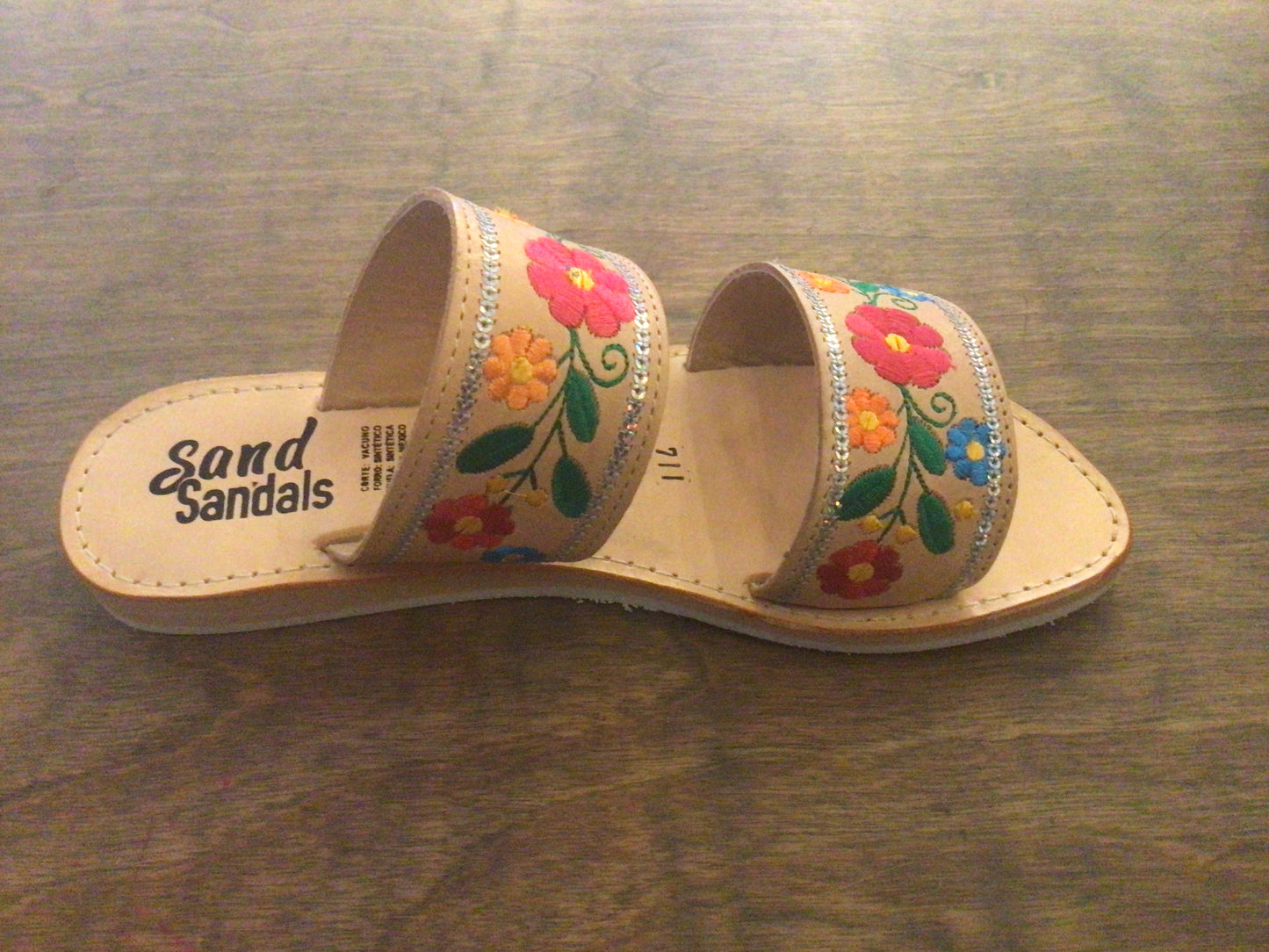 711 - Embroidered Double Strap Sandal ( Tan )