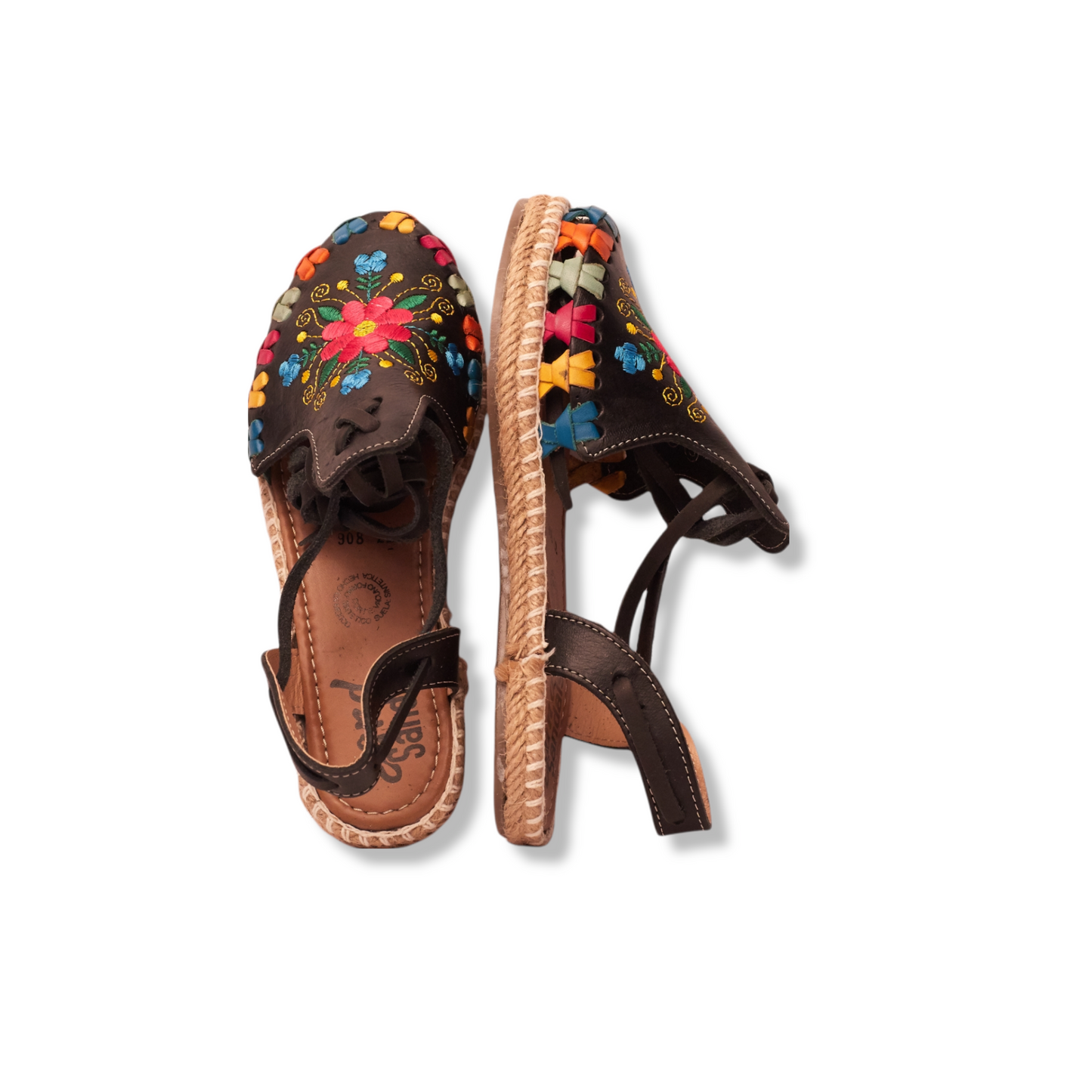 908/ Negro Embroidered lace-up sandal