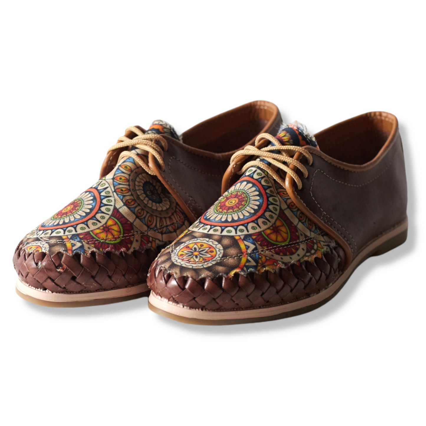 871/ Lona Cafe Brown/Art print flat shoe