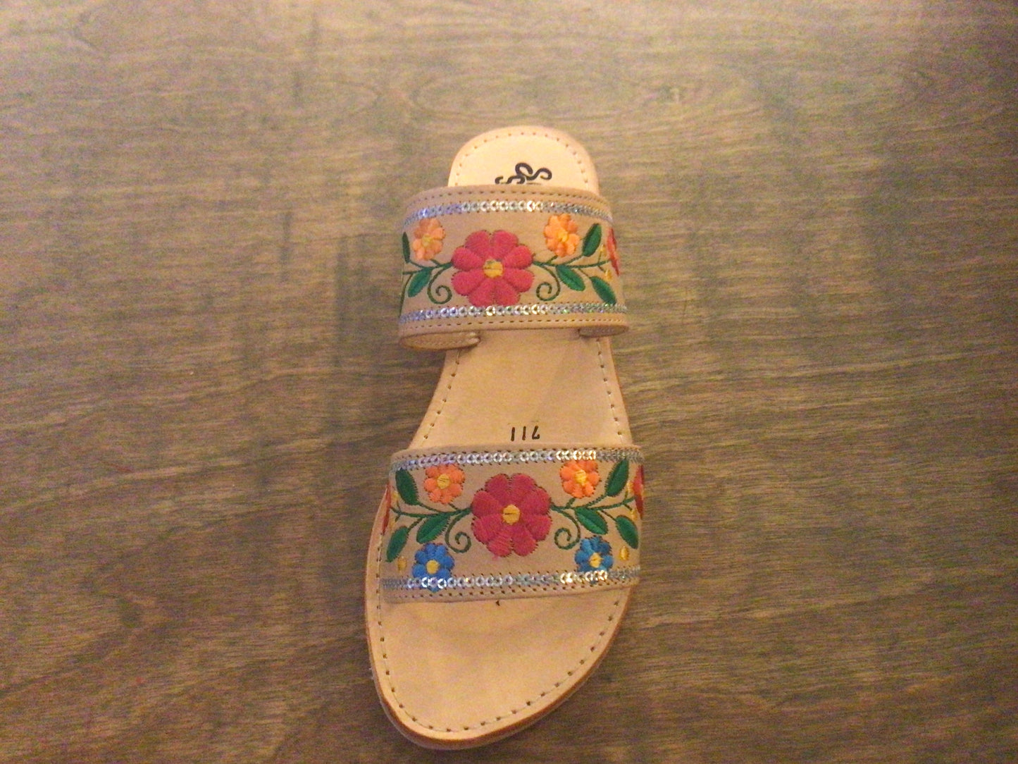 711 - Embroidered Double Strap Sandal ( Tan )