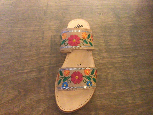 711 - Embroidered Double Strap Sandal ( Tan )