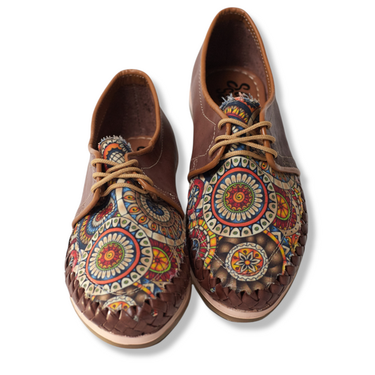 871/ Lona Cafe Brown/Art print flat shoe