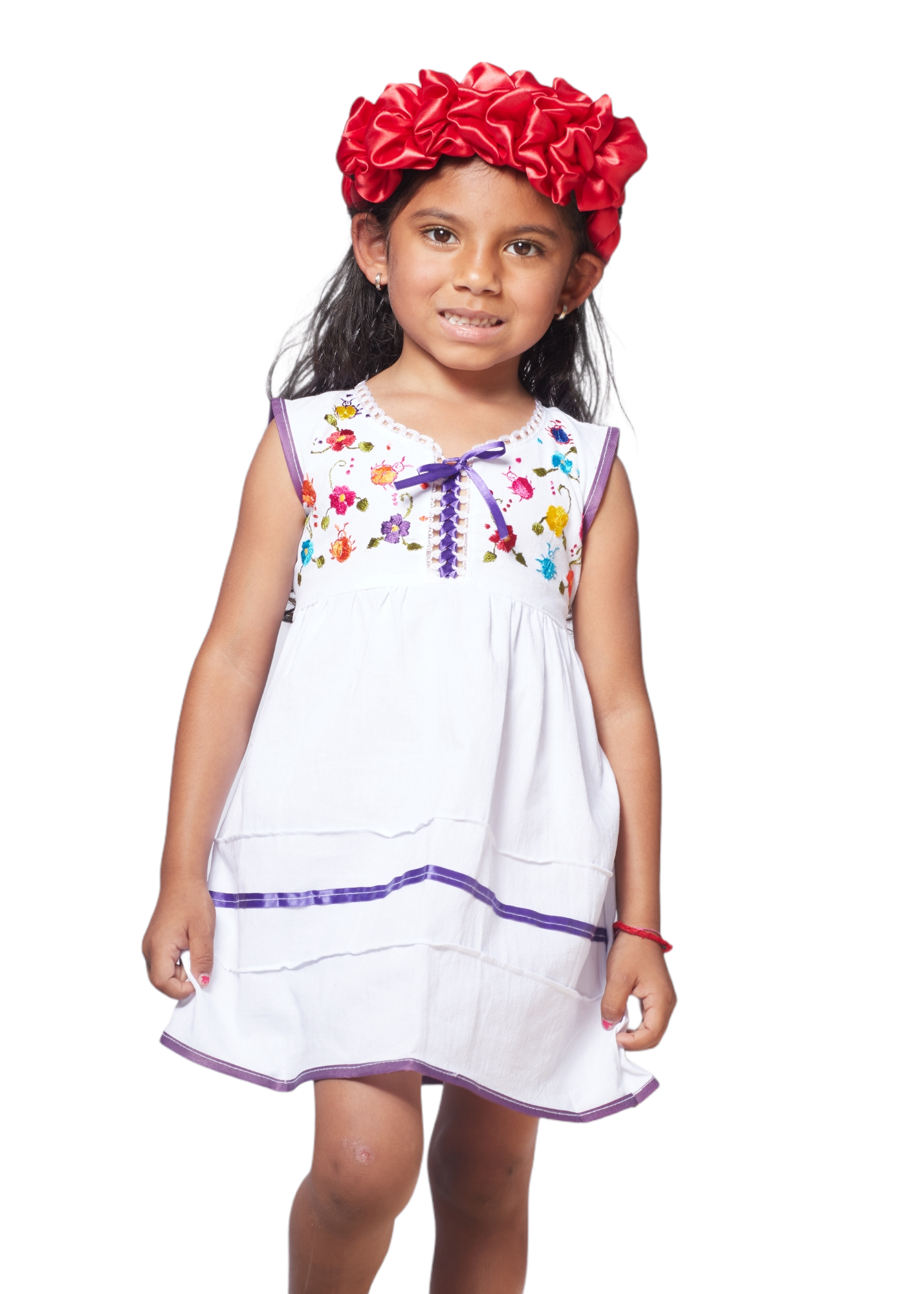 Girl ribbon and embroidered dress