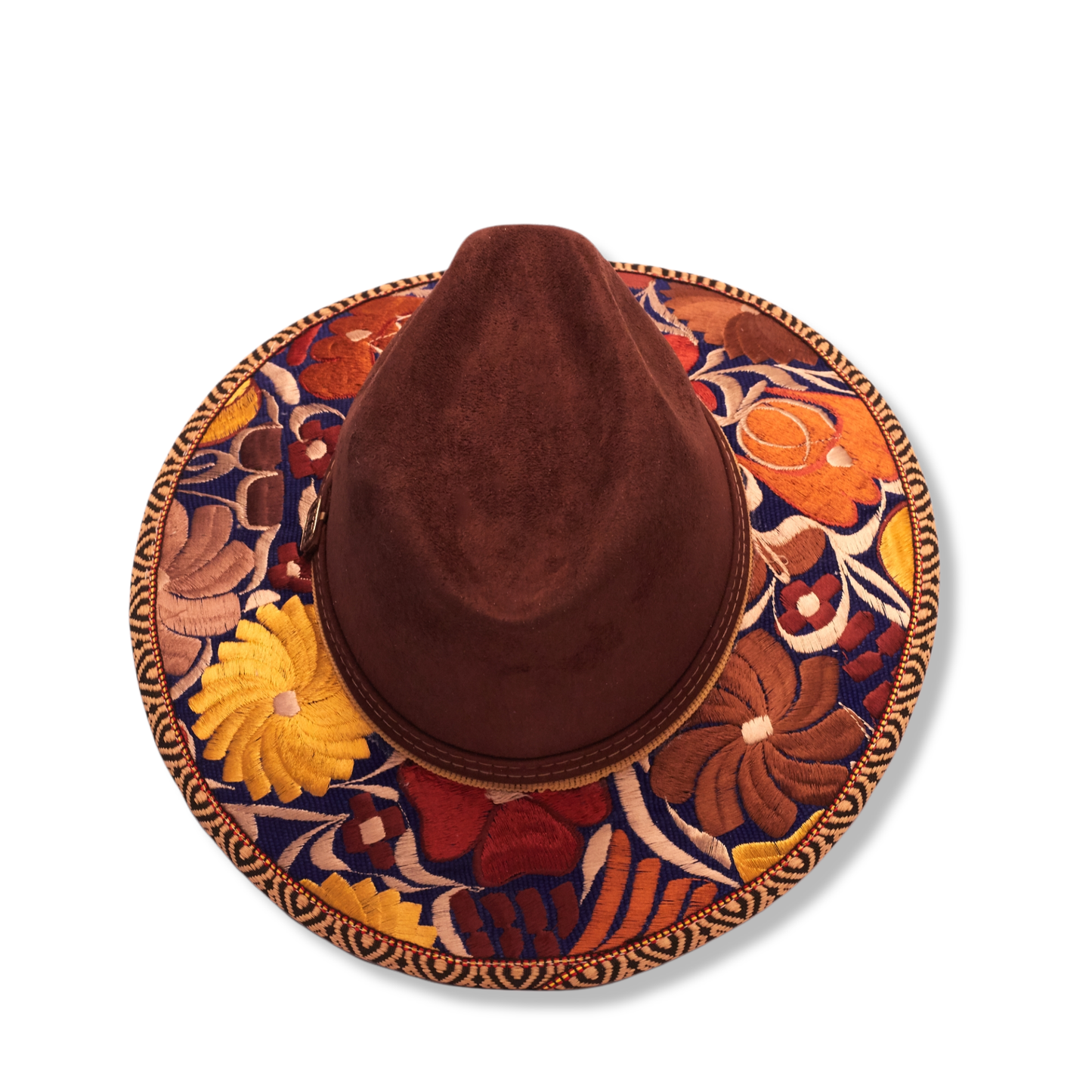 Brown Suede Embroidered hat