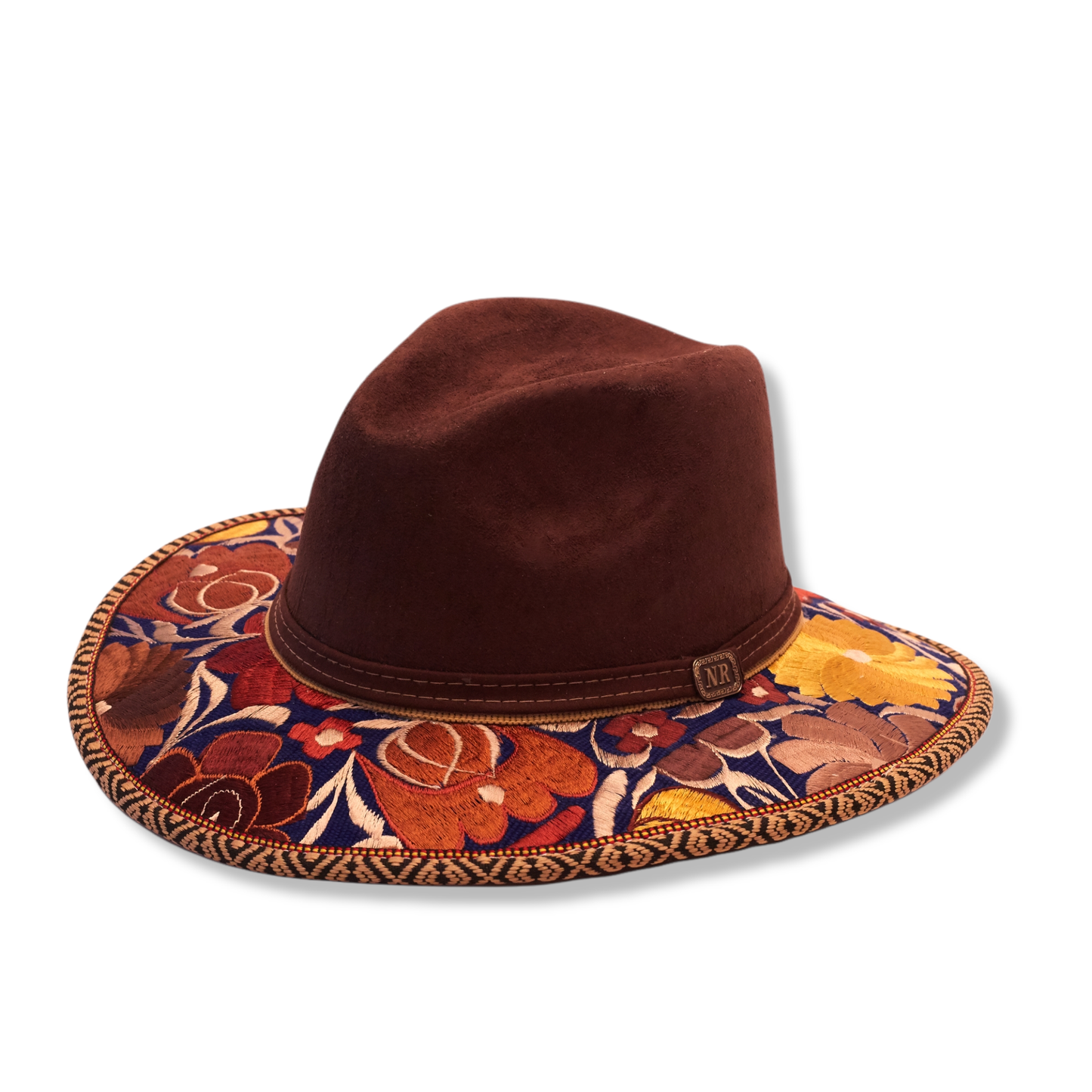 Brown Suede Embroidered hat