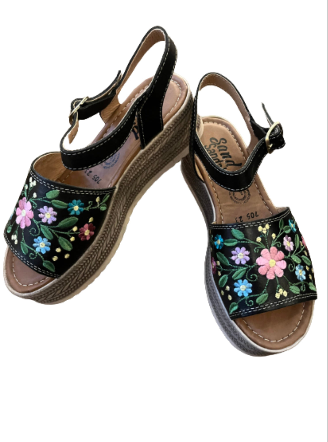 705/ Black Embroidered sandal