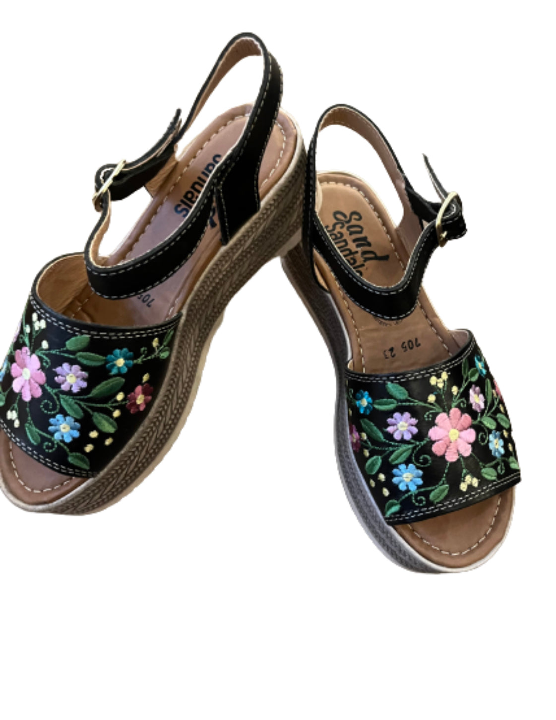 705/ Black Embroidered sandal